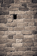 Empty brick wall with hole. Red bricks with nice texture. Background with copy space.