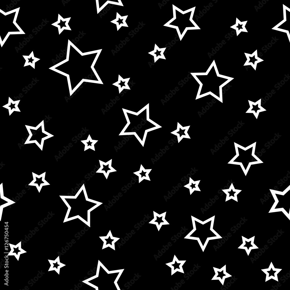 Wall mural star seamless pattern. black and white retro background. chaotic elements. abstract geometric shape 