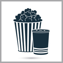 Popcorn and drink icon. Simple design for web and mobile
