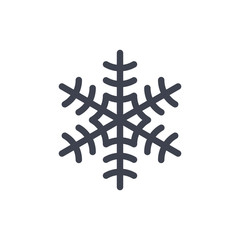 Snowflake icon. Gray silhouette snow flake sign, isolated on white background. Flat design. Symbol of winter, frozen, Christmas, New Year holiday. Graphic element decoration. Vector illustration