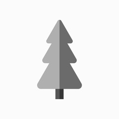 Obraz premium Christmas tree sign. Simple cartoon icon. Gray silhouette, isolated on white background. Flat design. Symbol of holiday, winter, Christmas, New Year celebration. Vector illustration
