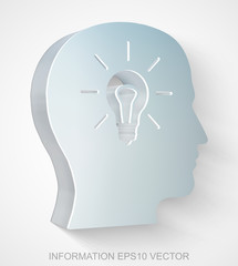 Information icon: extruded Metallic Head With Light Bulb, EPS 10 vector.