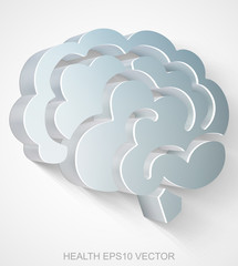 Medicine icon: extruded Metallic Brain, EPS 10 vector.