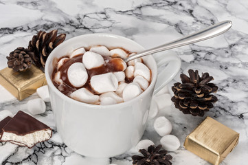 Chocolate pudding with marshmallows and candy souffle