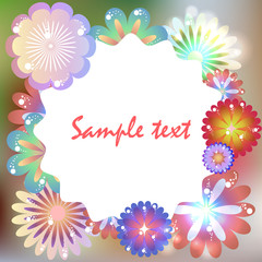 Template for birthday, invitation, postcard with multicolored flowers