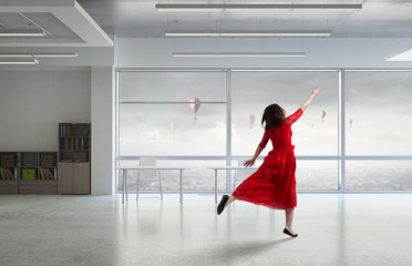 Woman in passionate red dress . Mixed media