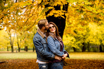 Loving couple in autumn park