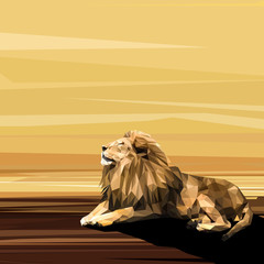Lion on sun low poly design. Triangle vector illustration.