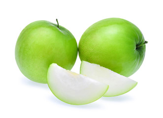 green fresh monkey apple with slices isolated on white backgroun