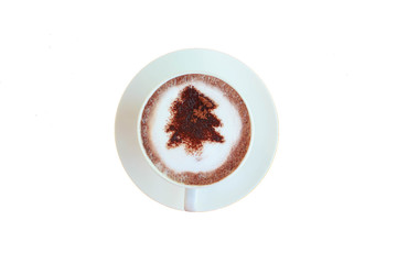 Christmas trees in coffee white cup
