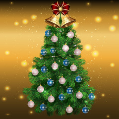 vector illustration of decorated Christmas tree. Christmas tree. Vector illustration - Christmas tree. hristmas and New Year card with fir branches