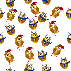Obraz premium christmas owl in santa hat