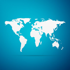 World map flat icon on blue background. Vector Illustration