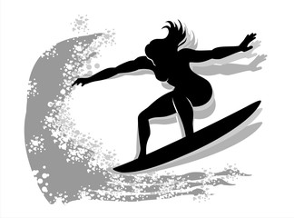 Woman surfing Silhouette