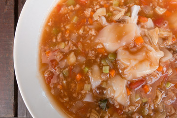 Flat noodle with minced pork sauce