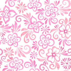 Fototapeta na wymiar pink watercolor flowers seamless pattern
