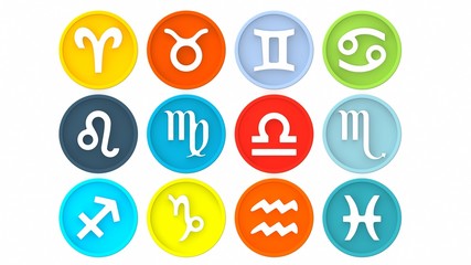 The signs of the zodiac. Zodiac set. Zodiac symbols. Zodiac sign. Zodiac card. 3d rendering