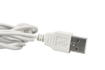 closeup of cable connector USB on white background