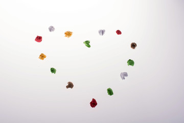 Colorful crumpled paper  form a heart shape