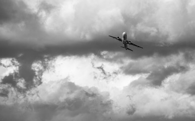 Airplane taking off with a Cloudy Sky in Barcelona Aeroport

