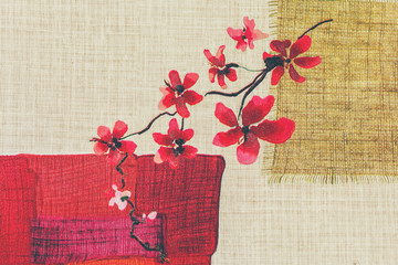 Red orchid flowers painting public wallpaper