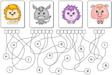 Educational puzzle game. Find the hidden words