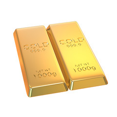 3d rendering set of gold bars isolated on white background
