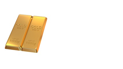 3d rendering set of gold bars isolated on white background