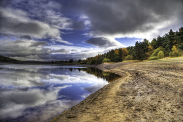 Obraz premium low volume of water in Yorkshire reservoir, UK