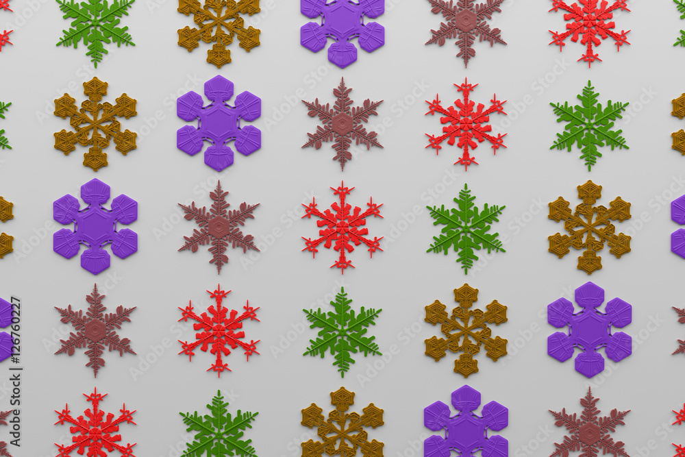 Poster 3d rendering abstract background with snowflakes. christmas or xmas background illustation. winter h