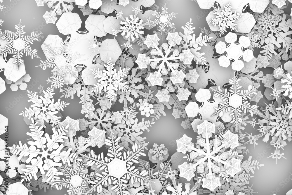 Poster 3d rendering abstract background with snowflakes. christmas or xmas background illustation. winter h