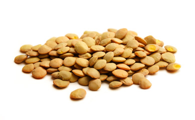 Raw lentil on white background