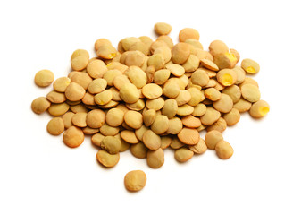 Raw lentil on white background