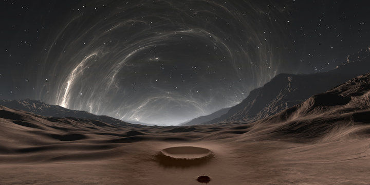 Fototapeta Mercury planet landscape. Sunset on Mercury with sun corona. 3D illustration
