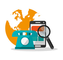 Smartphone lupe and phone icon. Digital marketing media ecommerce seo and business theme. Isolated design. Vector illustration