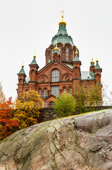 Fototapeta na wymiar Uspenskin cathedral in Helsinki autumn view