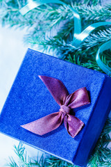 Christmas background with firtree branch and gift box