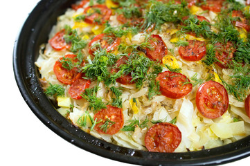 vegetable stew with tomatoes and greens