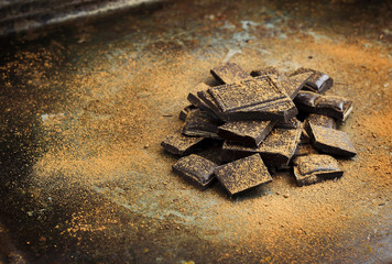 Dark chocolate with cocoa powder