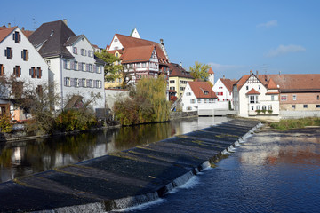 Stadtansicht mit Donauwehr von Riedlingen