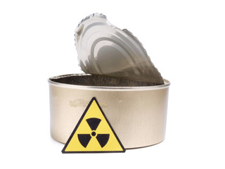 Tin and radiation sign on a white background