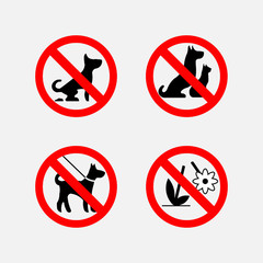 icon signs prohibiting animals, plants, fully editable vector im