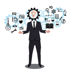 business man with icons brain idea flat design