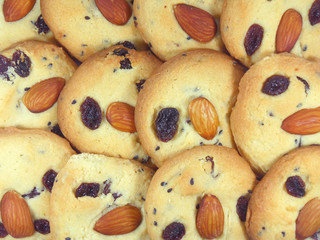 Lined Up Almond Raisin Butter Cookies, Closed up for Background, Banner 