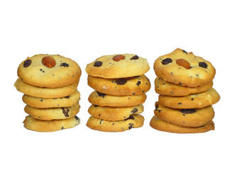 Piled Up Almond Raisin Cookies Isolated on White Background 