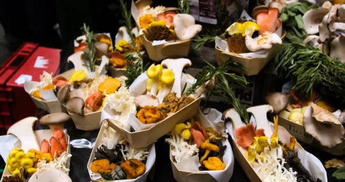 Display of mushrooms at a food market