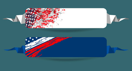 Templates of banners with America flag. Abstract background with grunge flag of USA.