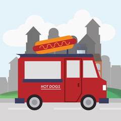Hot dog food truck icon. Urban american culture menu and consume theme. Colorful design. Vector illustration