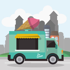 Naklejka premium Ice cream food truck icon. Urban american culture menu and consume theme. Colorful design. Vector illustration