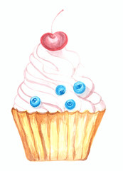 dessert cake watercolor illustration, yummy pie